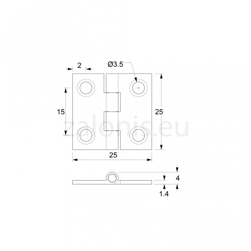 NICKEL PLATED BRASS FLAT HINGE 25x25 ITALY